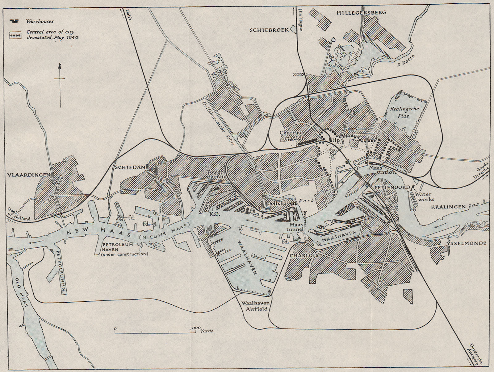 PORT OF ROTTERDAM. Netherlands. WW2 ROYAL NAVY INTELLIGENCE MAP 1944 old